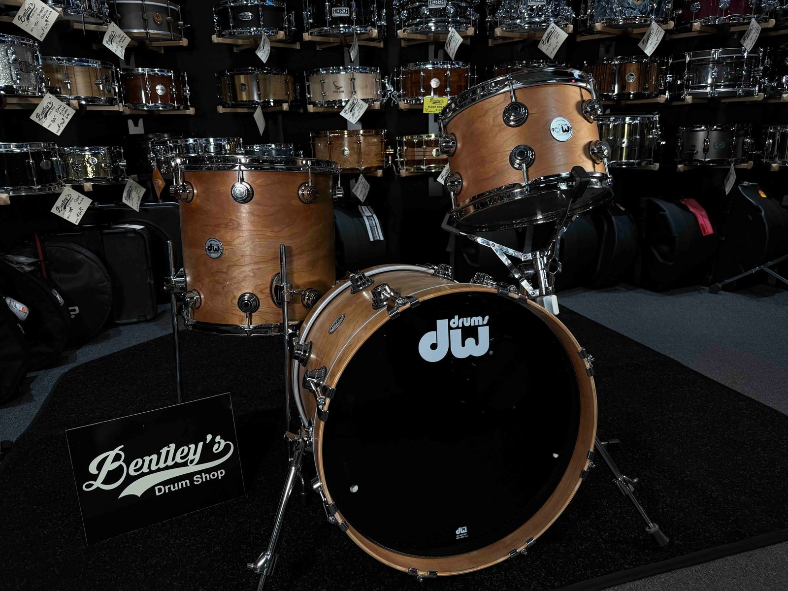 DW Collector's Series Pure Cherry 3-Piece 12/14/18 Bop Drum Kit Set in Natural Satin Oil with Nickel Hardware